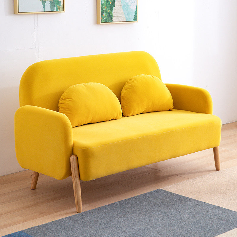 Scandinavian Loveseat with 2 Pillows and Square Arm for Apartment Yellow Clearhalo 'furn' 'furn_sofas' 'Furniture' 'furniture_sofas' 'Living Room Furniture' 'Sofa' 'sofas' 4895846