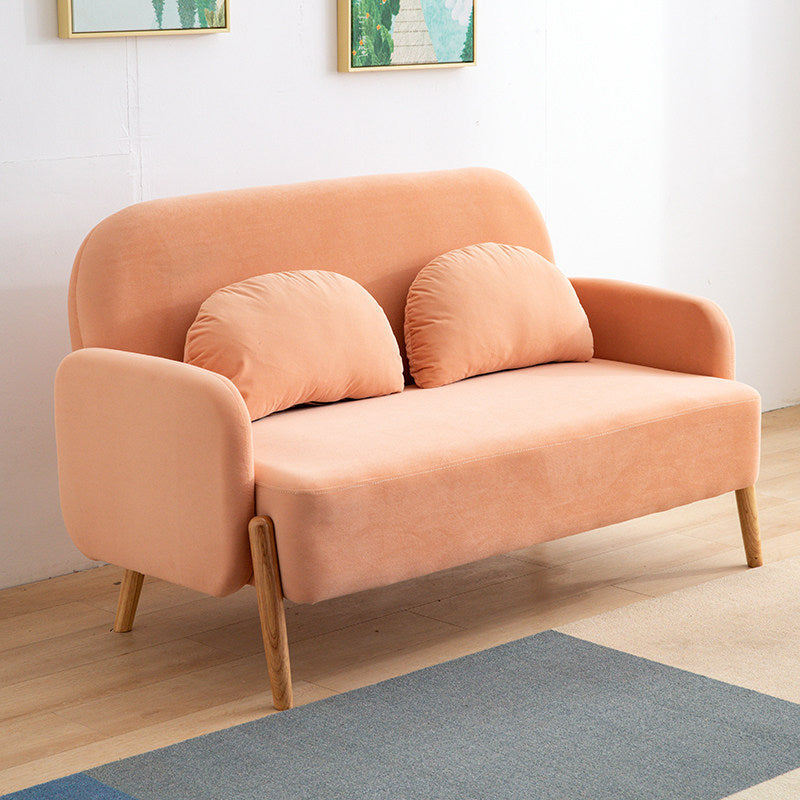 Scandinavian Loveseat with 2 Pillows and Square Arm for Apartment Pink Clearhalo 'furn' 'furn_sofas' 'Furniture' 'furniture_sofas' 'Living Room Furniture' 'Sofa' 'sofas' 4895850