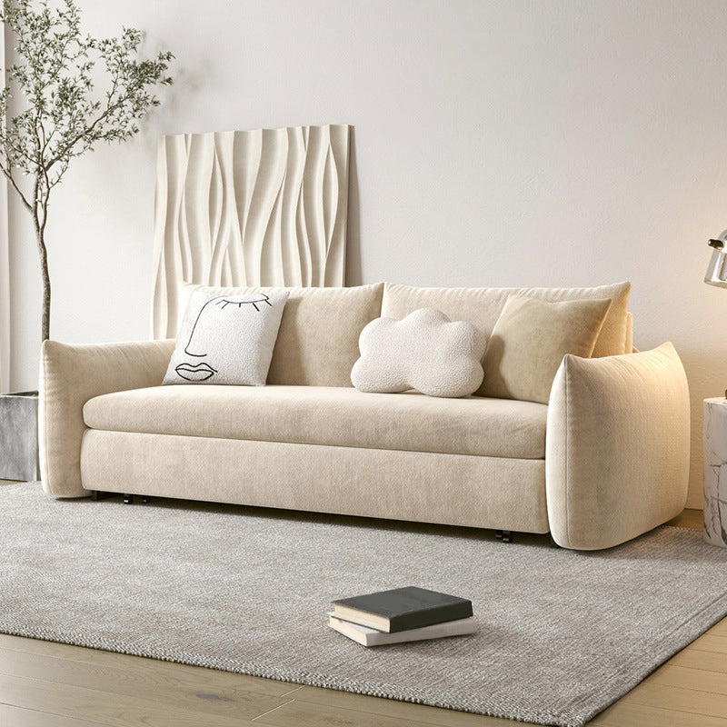 Scandinavian Pillow Back Sofa Bed with Square Arm for Apartment 71"L x 37"W x 31.5"H Off-White Velvet Clearhalo 'furn' 'furn_sofas' 'Furniture' 'furniture_sofas' 'Living Room Furniture' 'Sofa' 'sofas' 4895855