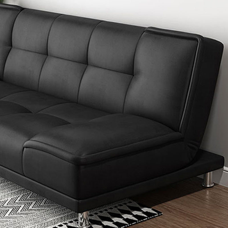 Linen and Faux Leather Sofa Couch Armless Biscuit Back Settee Couch Clearhalo 'furn' 'furn_sofas' 'Furniture' 'furniture_sofas' 'Living Room Furniture' 'Sofa' 'sofas' 4895874