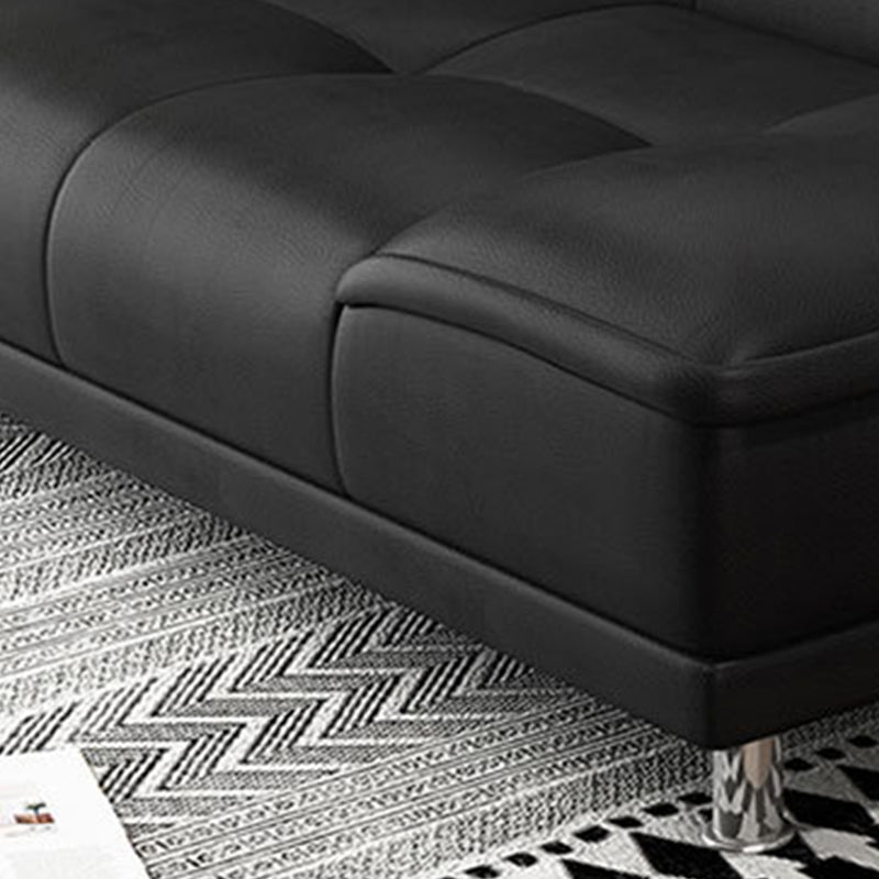 Linen and Faux Leather Sofa Couch Armless Biscuit Back Settee Couch Clearhalo 'furn' 'furn_sofas' 'Furniture' 'furniture_sofas' 'Living Room Furniture' 'Sofa' 'sofas' 4895875