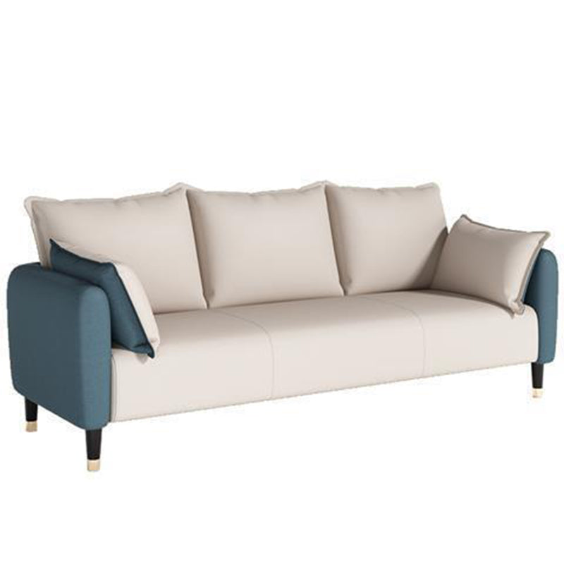 Scandinavian Sofa with 3 Pillows and Pillow Top Arm for Three People Royal Blue-White Clearhalo 'Furniture' 'furniture_sofas' 'Living Room Furniture' 'Sofa' 'sofas' 4895889