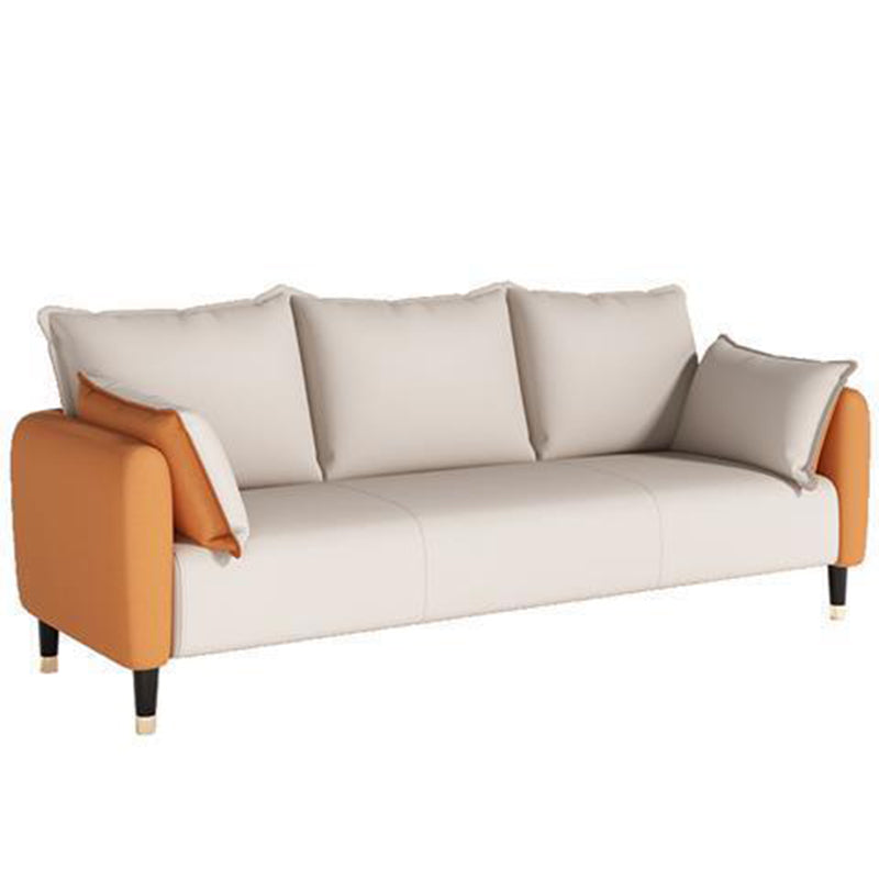 Scandinavian Sofa with 3 Pillows and Pillow Top Arm for Three People Beige Orange Clearhalo 'Furniture' 'furniture_sofas' 'Living Room Furniture' 'Sofa' 'sofas' 4895892