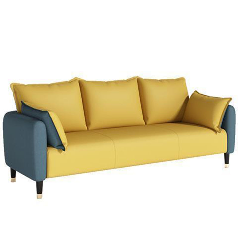 Scandinavian Sofa with 3 Pillows and Pillow Top Arm for Three People Royal Blue-Yellow Clearhalo 'Furniture' 'furniture_sofas' 'Living Room Furniture' 'Sofa' 'sofas' 4895894
