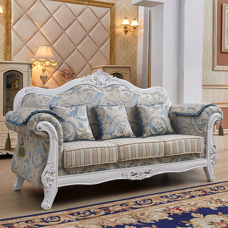 Velvet Rolled Arm Standard Sofa Couch with Pillows for Three People Yellow White Clearhalo 'furn' 'furn_sofas' 'Furniture' 'furniture_sofas' 'Living Room Furniture' 'Sofa' 'sofas' 4895928