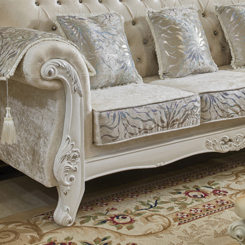 Velvet Rolled Arm Standard Sofa Couch with Pillows for Three People Clearhalo 'furn' 'furn_sofas' 'Furniture' 'furniture_sofas' 'Living Room Furniture' 'Sofa' 'sofas' 4895935