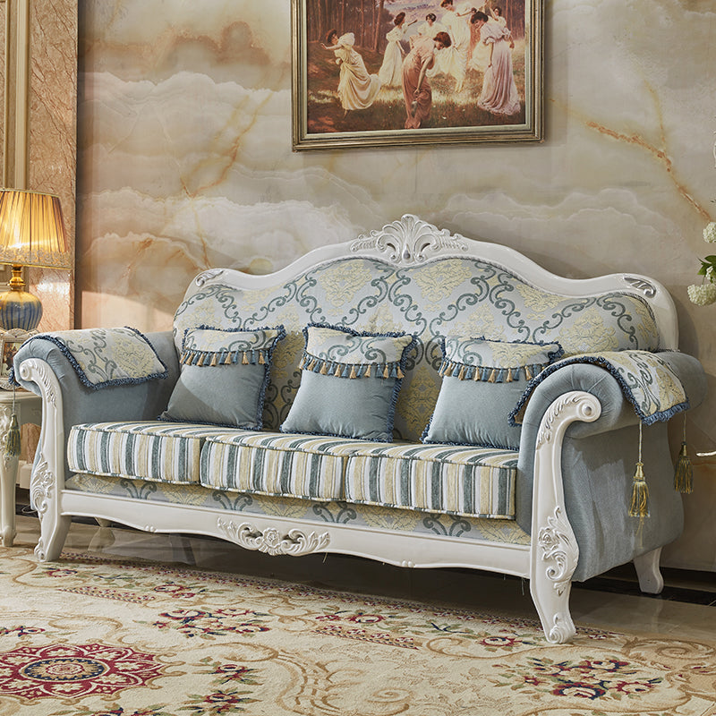 Velvet Rolled Arm Standard Sofa Couch with Pillows for Three People Lake Blue Clearhalo 'furn' 'furn_sofas' 'Furniture' 'furniture_sofas' 'Living Room Furniture' 'Sofa' 'sofas' 4895943