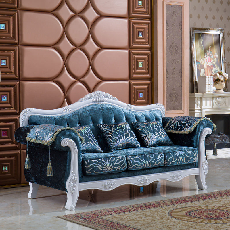 Contemporary Standard Rolled Arm Velvet Sofa Couch for Three People White-Navy Clearhalo 'furn' 'furn_sofas' 'Furniture' 'furniture_sofas' 'Living Room Furniture' 'Sofa' 'sofas' 4895984