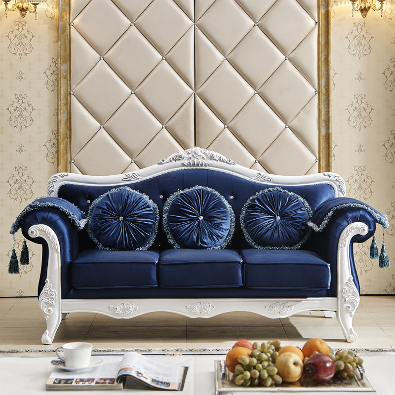 Contemporary Standard Rolled Arm Velvet Sofa Couch for Three People Dark Blue-White Clearhalo 'furn' 'furn_sofas' 'Furniture' 'furniture_sofas' 'Living Room Furniture' 'Sofa' 'sofas' 4895986