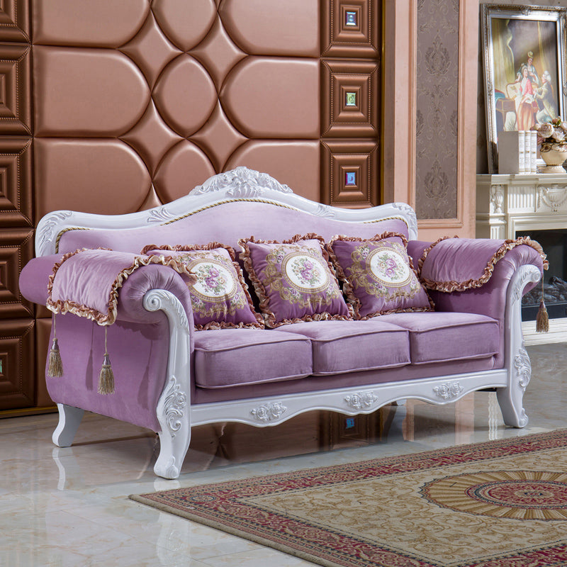 Contemporary Standard Rolled Arm Velvet Sofa Couch for Three People White-Purple Clearhalo 'furn' 'furn_sofas' 'Furniture' 'furniture_sofas' 'Living Room Furniture' 'Sofa' 'sofas' 4895987