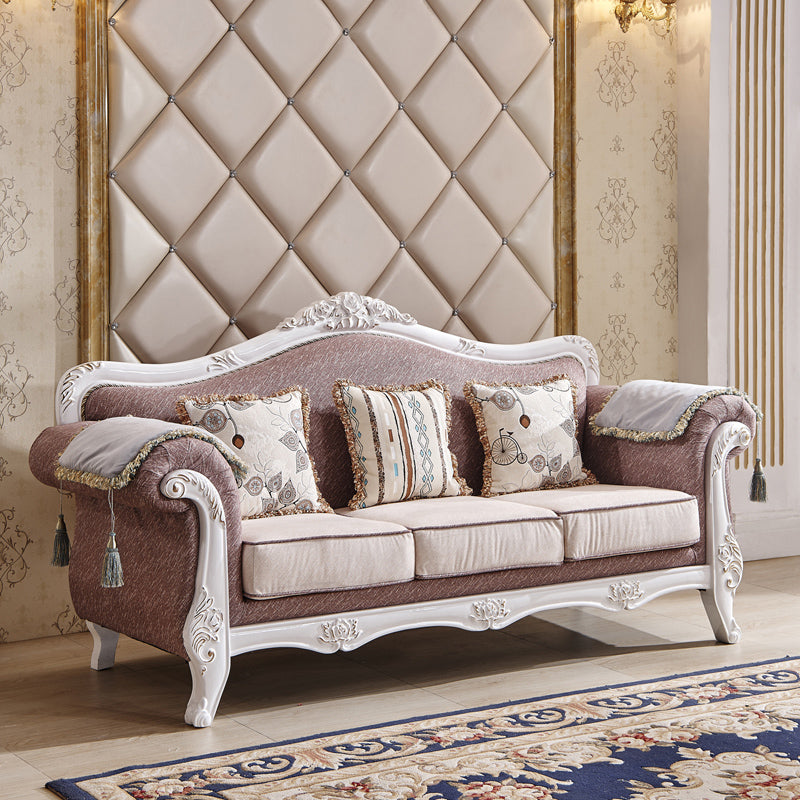 Contemporary Standard Rolled Arm Velvet Sofa Couch for Three People White-Brown Clearhalo 'furn' 'furn_sofas' 'Furniture' 'furniture_sofas' 'Living Room Furniture' 'Sofa' 'sofas' 4895991