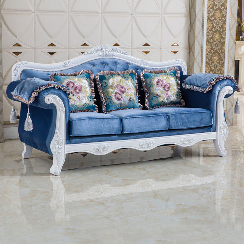 Contemporary Standard Rolled Arm Velvet Sofa Couch for Three People Royal Blue-White Clearhalo 'furn' 'furn_sofas' 'Furniture' 'furniture_sofas' 'Living Room Furniture' 'Sofa' 'sofas' 4895994