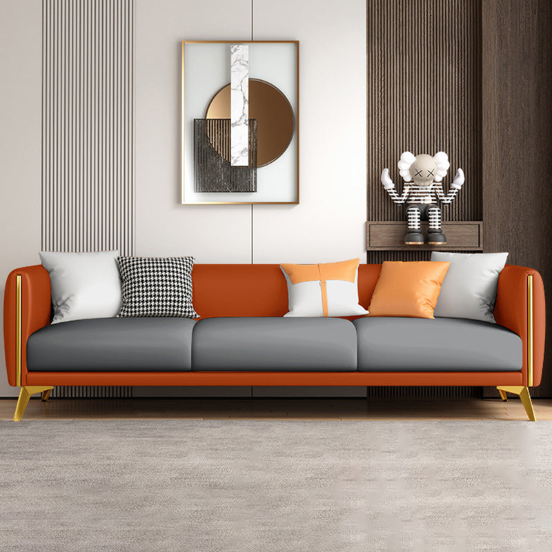 Contemporary Tight Back 4-seater Sofa with Hair Pin Legs for Apartment Orange-Gray Clearhalo 'furn' 'furn_sofas' 'Furniture' 'furniture_sofas' 'Living Room Furniture' 'Sofa' 'sofas' 4896029