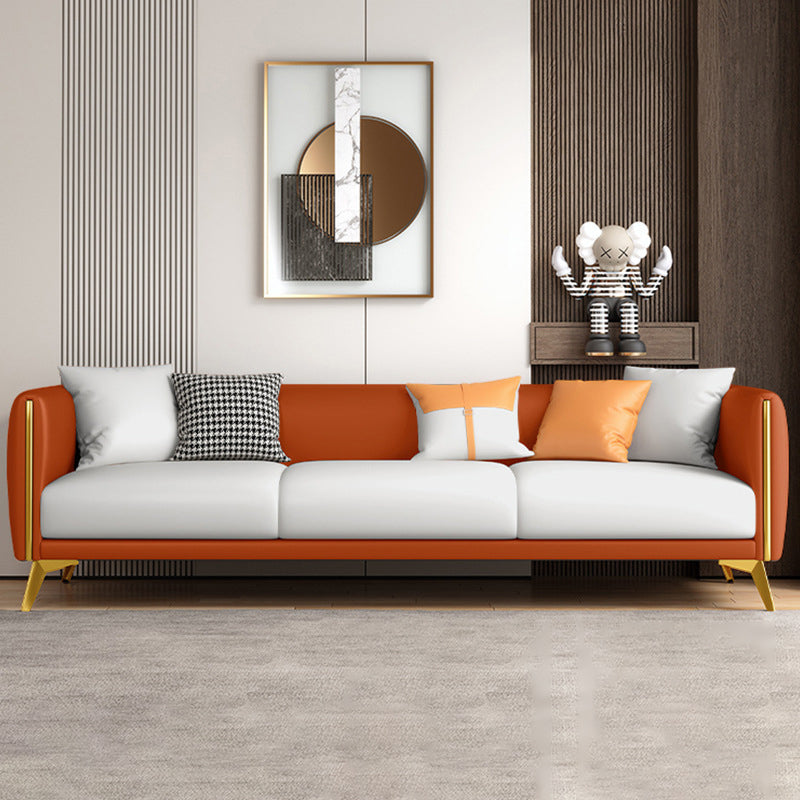 Contemporary Tight Back 4-seater Sofa with Hair Pin Legs for Apartment Beige Orange Clearhalo 'furn' 'furn_sofas' 'Furniture' 'furniture_sofas' 'Living Room Furniture' 'Sofa' 'sofas' 4896035