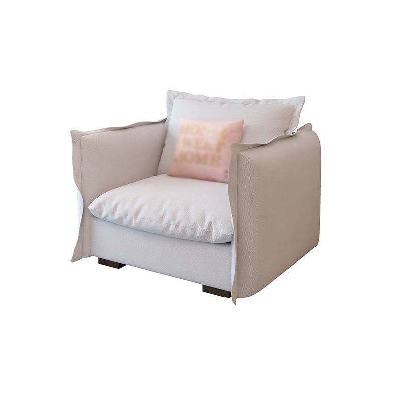 Cotton Blend/ Faux Leather Sofa Off-White Square Arm Couch with Pillows