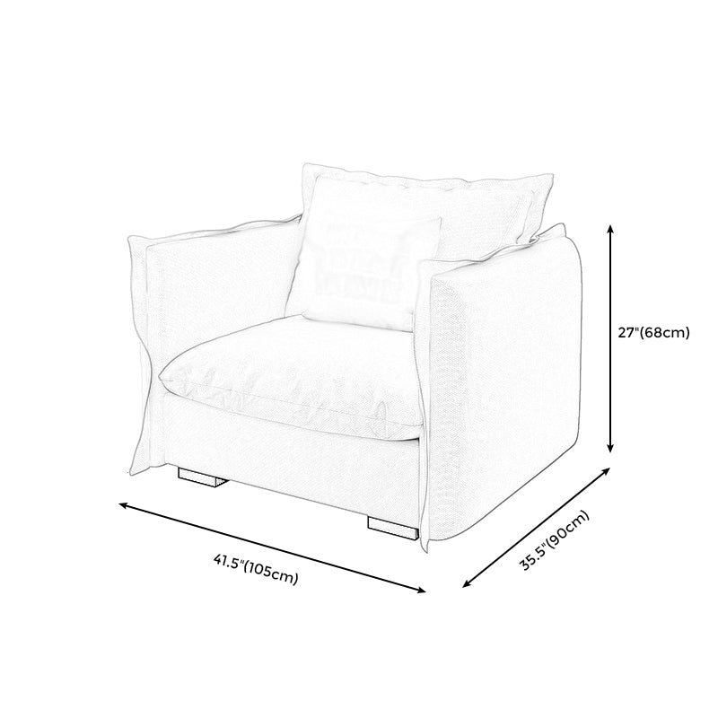 Cotton Blend/ Faux Leather Sofa Off-White Square Arm Couch with Pillows