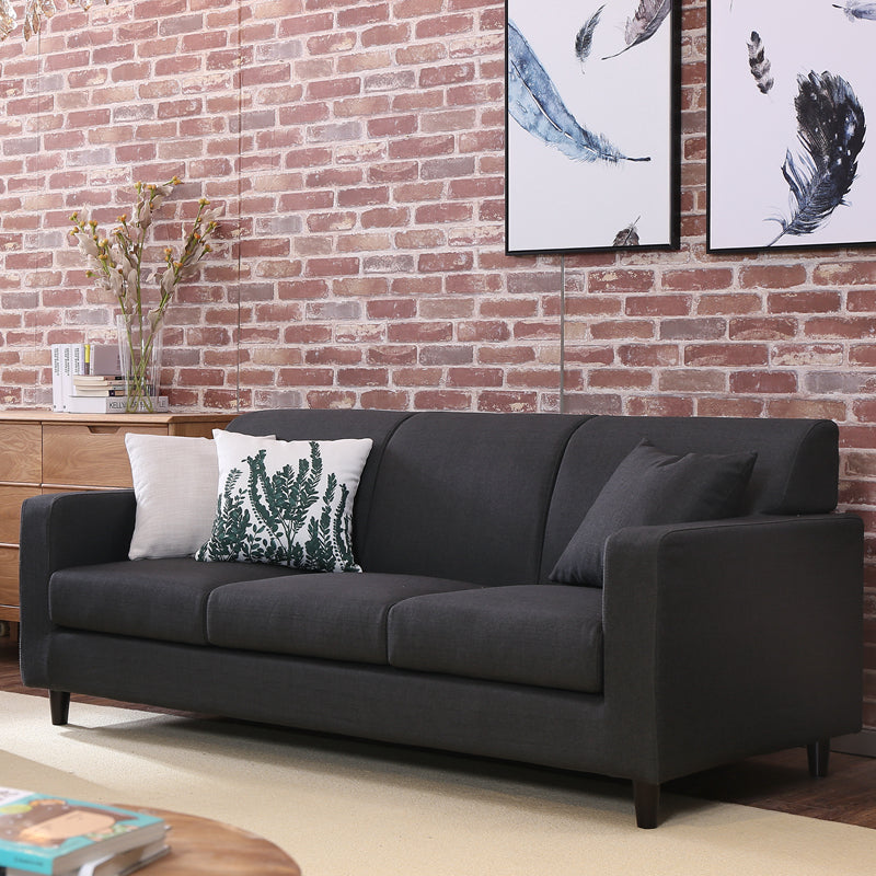 Contemporary Cushions Standard Sofa Set Square Arm Settee Couch Black-Gray Linen Clearhalo 'Furniture' 'furniture_sofas' 'Living Room Furniture' 'Sofa' 'sofas' 4896064