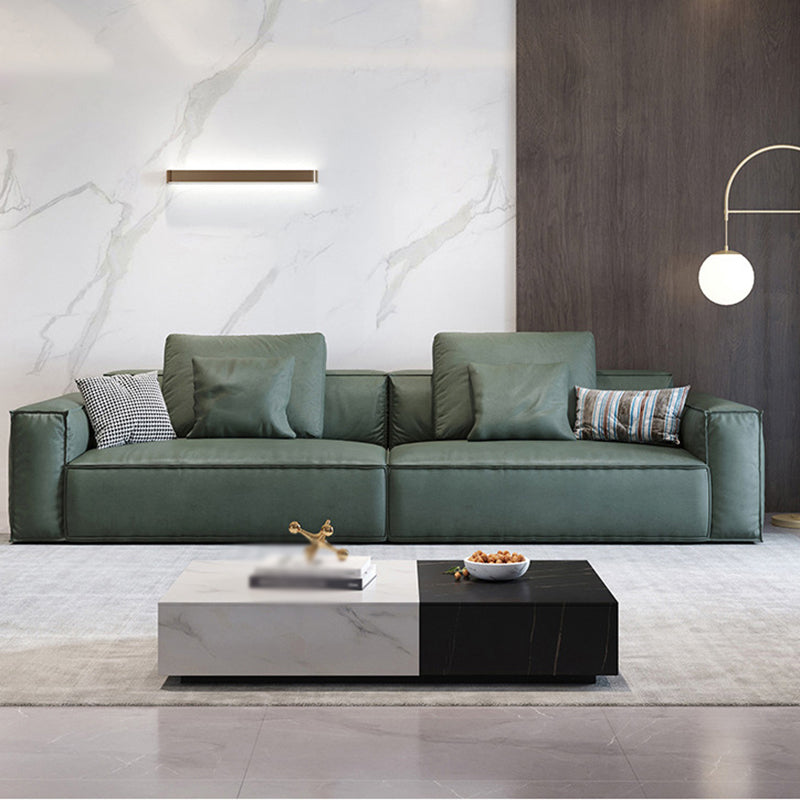 Contemporary Square Arm Sofa Leather Couch Sofa Set with Pillows Blackish Green Clearhalo 'Furniture' 'furniture_sofas' 'Living Room Furniture' 'Sofa' 'sofas' 4896091