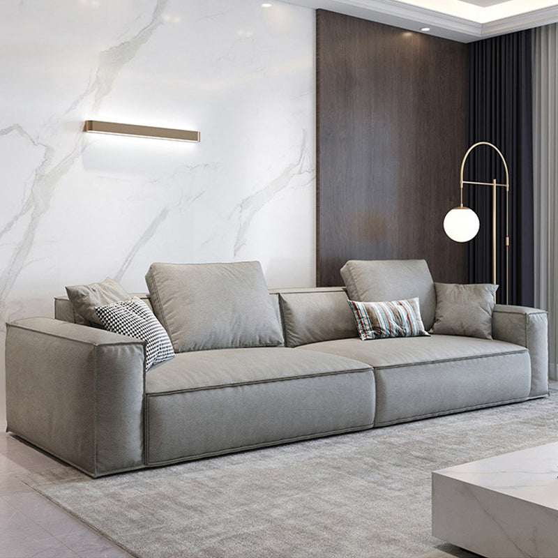 Contemporary Square Arm Sofa Leather Couch Sofa Set with Pillows Light Gray Clearhalo 'Furniture' 'furniture_sofas' 'Living Room Furniture' 'Sofa' 'sofas' 4896095