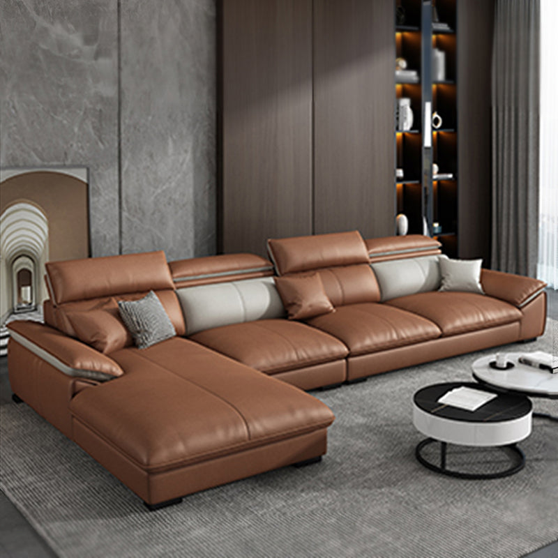 Pillow Top Arm Pillowed Back Cushions Sofa 4-Seater Sectional Sofa with Chaise Orange Clearhalo 'furn' 'furn_sectionals' 'Furniture' 'furniture_sectionals' 'Living Room Furniture' 'Sectionals' 4896119