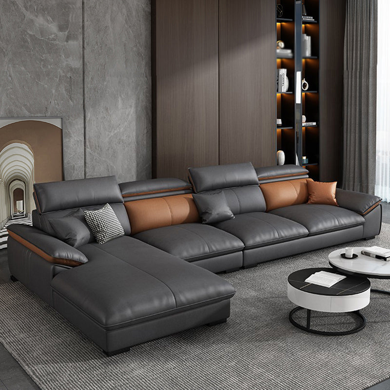 Pillow Top Arm Pillowed Back Cushions Sofa 4-Seater Sectional Sofa with Chaise 138"L x 71"W x 35"H Dark Gray Clearhalo 'furn' 'furn_sectionals' 'Furniture' 'furniture_sectionals' 'Living Room Furniture' 'Sectionals' 4896120