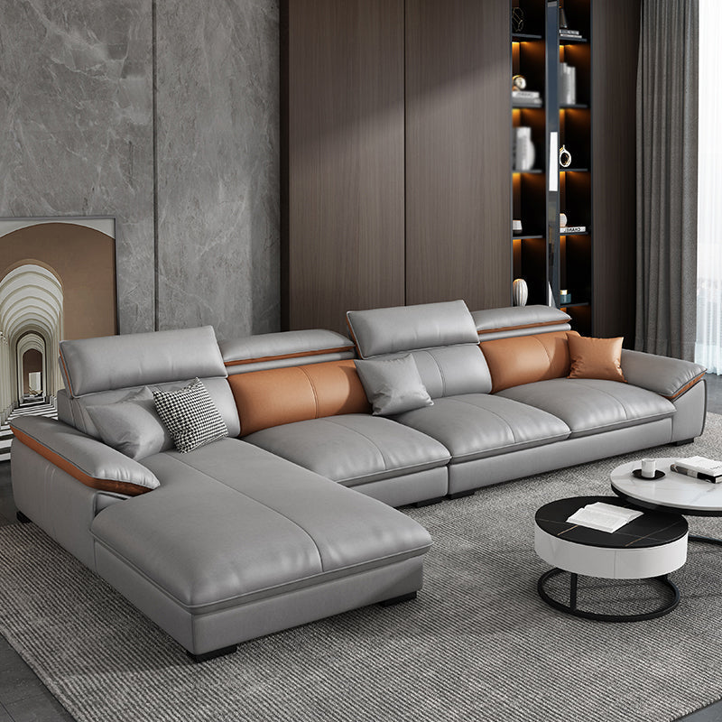 Pillow Top Arm Pillowed Back Cushions Sofa 4-Seater Sectional Sofa with Chaise Gray Clearhalo 'furn' 'furn_sectionals' 'Furniture' 'furniture_sectionals' 'Living Room Furniture' 'Sectionals' 4896122