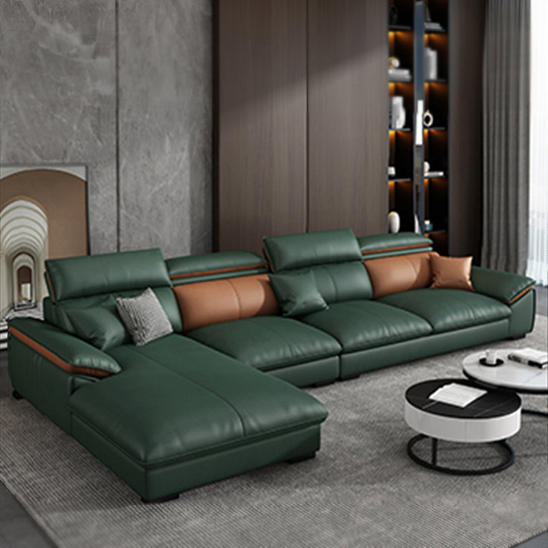 Pillow Top Arm Pillowed Back Cushions Sofa 4-Seater Sectional Sofa with Chaise Green Clearhalo 'furn' 'furn_sectionals' 'Furniture' 'furniture_sectionals' 'Living Room Furniture' 'Sectionals' 4896123