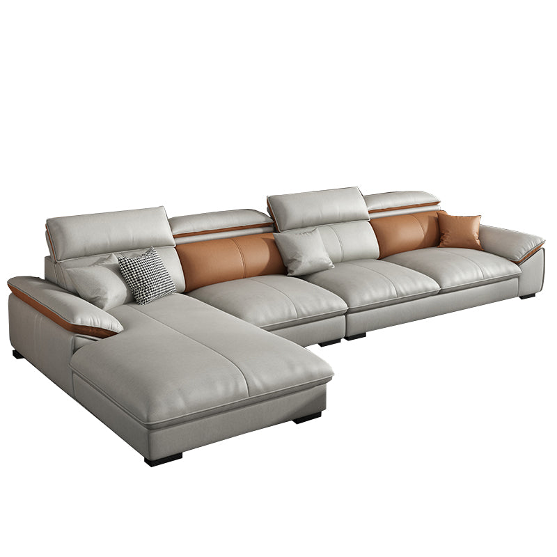 Pillow Top Arm Pillowed Back Cushions Sofa 4-Seater Sectional Sofa with Chaise Beige Sponge Clearhalo 'furn' 'furn_sectionals' 'Furniture' 'furniture_sectionals' 'Living Room Furniture' 'Sectionals' 4896125