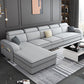 Contemporary Sofa Grey L-Shape High Back Square Arm Sectional with Storage 132"L x 63"W x 31.5"H Faux Leather Clearhalo 'furn' 'furn_sectionals' 'Furniture' 'furniture_sectionals' 'Living Room Furniture' 'Sectionals' 4896130