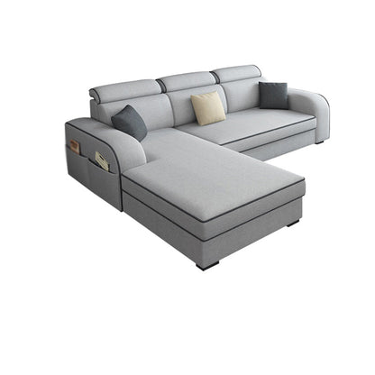 Contemporary Sofa Grey L-Shape High Back Square Arm Sectional with Storage 85"L x 63"W x 31.5"H Linen Blend Clearhalo 'furn' 'furn_sectionals' 'Furniture' 'furniture_sectionals' 'Living Room Furniture' 'Sectionals' 4896132