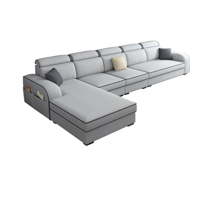Contemporary Sofa Grey L-Shape High Back Square Arm Sectional with Storage 132"L x 63"W x 31.5"H Linen Blend Clearhalo 'furn' 'furn_sectionals' 'Furniture' 'furniture_sectionals' 'Living Room Furniture' 'Sectionals' 4896133