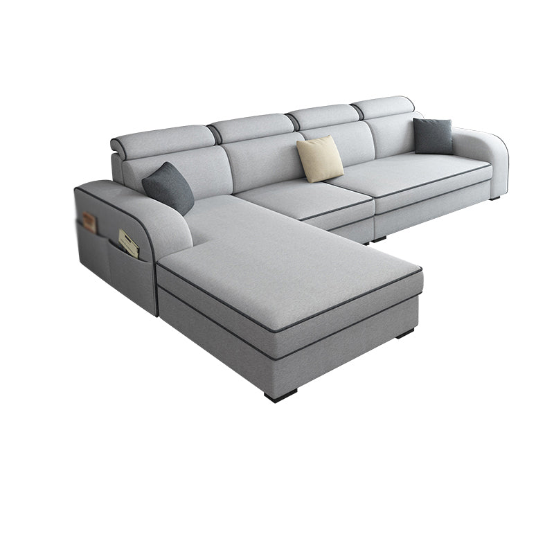 Contemporary Sofa Grey L-Shape High Back Square Arm Sectional with Storage 108"L x 63"W x 31.5"H Linen Blend Clearhalo 'furn' 'furn_sectionals' 'Furniture' 'furniture_sectionals' 'Living Room Furniture' 'Sectionals' 4896134