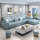 L-shape Sofa Faux Leather/Linen Sectionals with Reversible Chaise and Storage Sky Blue Clearhalo 'furn' 'furn_sectionals' 'Furniture' 'furniture_sectionals' 'Living Room Furniture' 'Sectionals' 4896141