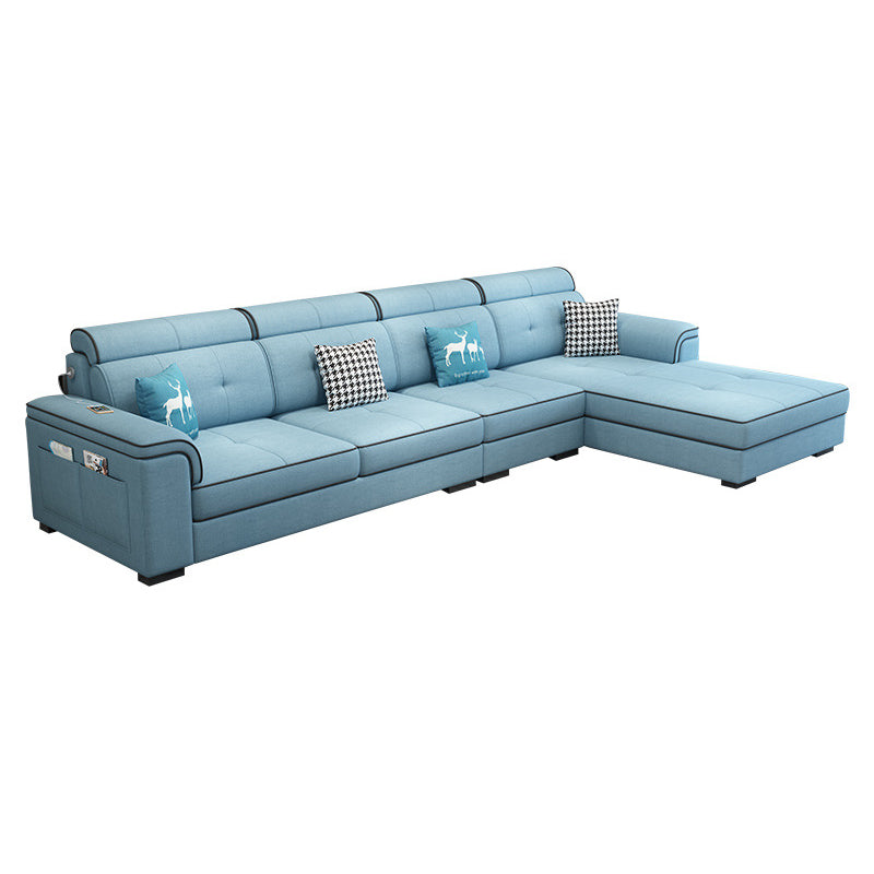 L-shape Sofa Faux Leather/Linen Sectionals with Reversible Chaise and Storage Blue Clearhalo 'furn' 'furn_sectionals' 'Furniture' 'furniture_sectionals' 'Living Room Furniture' 'Sectionals' 4896147