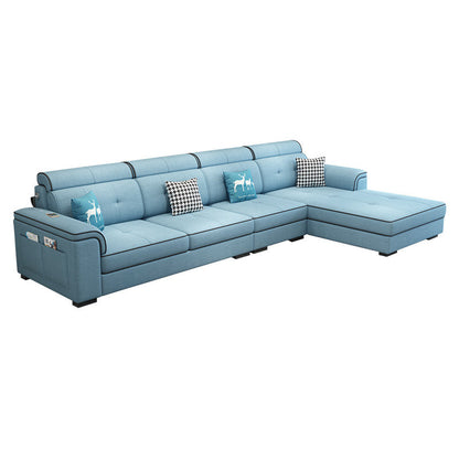 L-shape Sofa Faux Leather/Linen Sectionals with Reversible Chaise and Storage Blue Clearhalo 'furn' 'furn_sectionals' 'Furniture' 'furniture_sectionals' 'Living Room Furniture' 'Sectionals' 4896147
