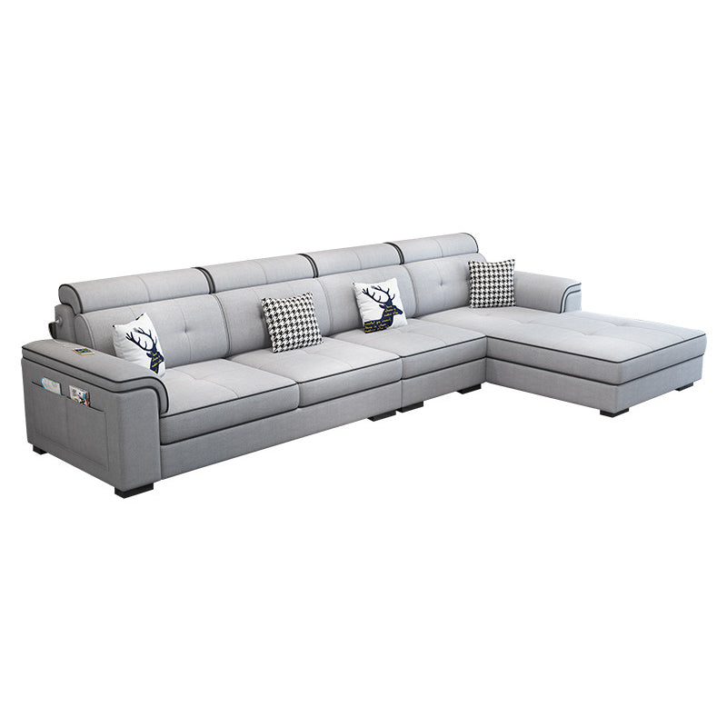 L-shape Sofa Faux Leather/Linen Sectionals with Reversible Chaise and Storage Grey Clearhalo 'furn' 'furn_sectionals' 'Furniture' 'furniture_sectionals' 'Living Room Furniture' 'Sectionals' 4896149