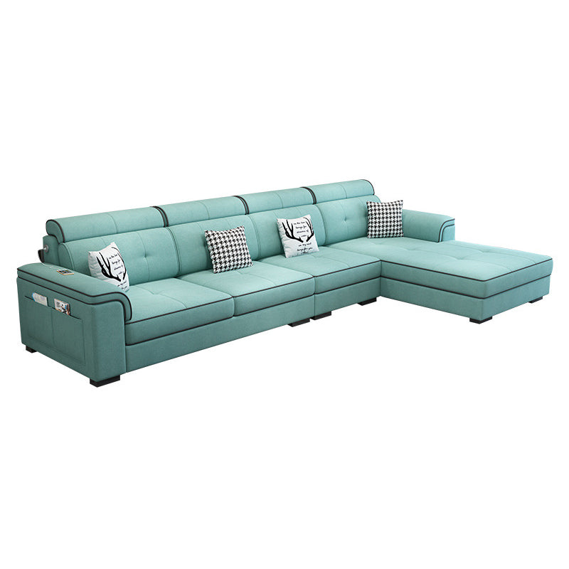 L-shape Sofa Faux Leather/Linen Sectionals with Reversible Chaise and Storage Green Clearhalo 'furn' 'furn_sectionals' 'Furniture' 'furniture_sectionals' 'Living Room Furniture' 'Sectionals' 4896151