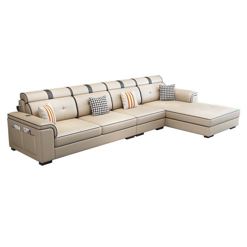 L-shape Sofa Faux Leather/Linen Sectionals with Reversible Chaise and Storage Beige Clearhalo 'furn' 'furn_sectionals' 'Furniture' 'furniture_sectionals' 'Living Room Furniture' 'Sectionals' 4896154