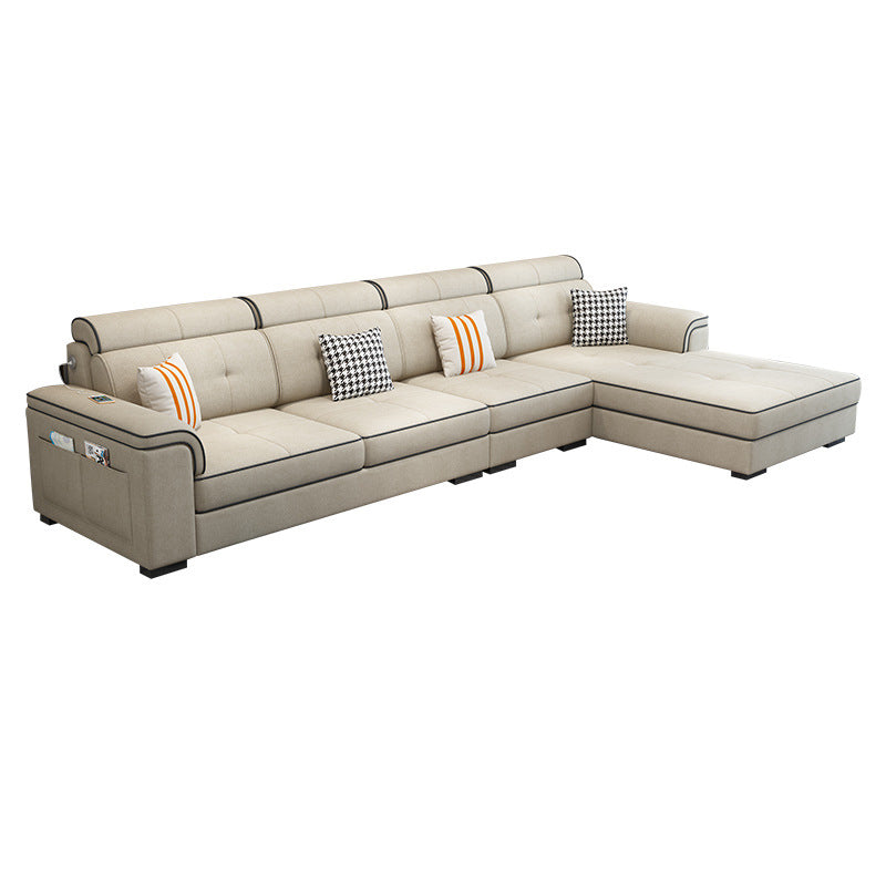 L-shape Sofa Faux Leather/Linen Sectionals with Reversible Chaise and Storage Yellow Clearhalo 'furn' 'furn_sectionals' 'Furniture' 'furniture_sectionals' 'Living Room Furniture' 'Sectionals' 4896157