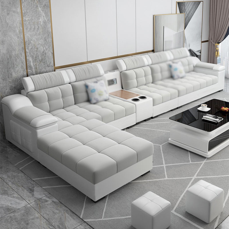 Contemporary Sofa Grey High Back Sloped Arms Sofa/Sectional for Living Room 157.5"L x 71"W x 33.5"H Velvet Clearhalo 'furn' 'furn_sectionals' 'Furniture' 'furniture_sectionals' 'Living Room Furniture' 'Sectionals' 4896176