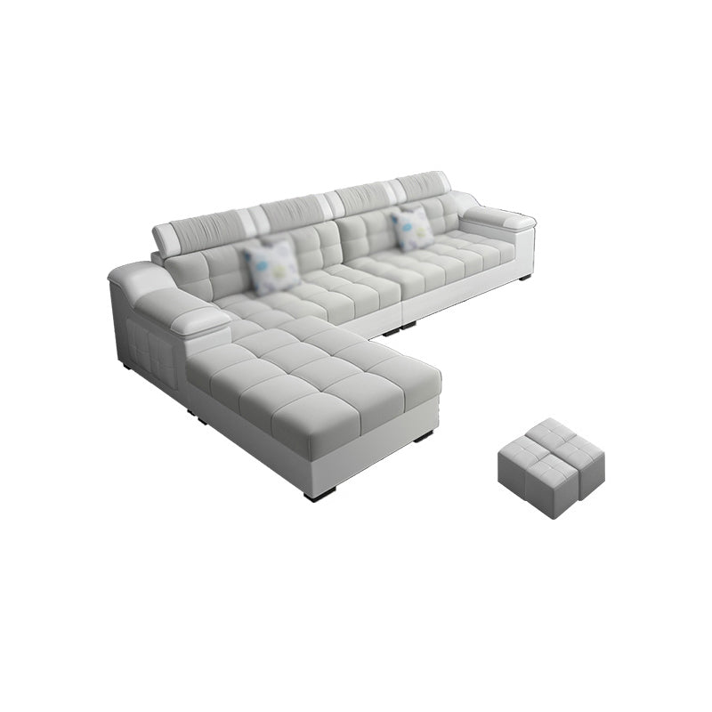 Contemporary Sofa Grey High Back Sloped Arms Sofa/Sectional for Living Room 118"L x 71"W x 33.5"H Faux Leather Clearhalo 'furn' 'furn_sectionals' 'Furniture' 'furniture_sectionals' 'Living Room Furniture' 'Sectionals' 4896177