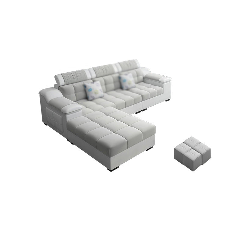 Contemporary Sofa Grey High Back Sloped Arms Sofa/Sectional for Living Room 83"L x 71"W x 33.5"H Faux Leather Clearhalo 'furn' 'furn_sectionals' 'Furniture' 'furniture_sectionals' 'Living Room Furniture' 'Sectionals' 4896178
