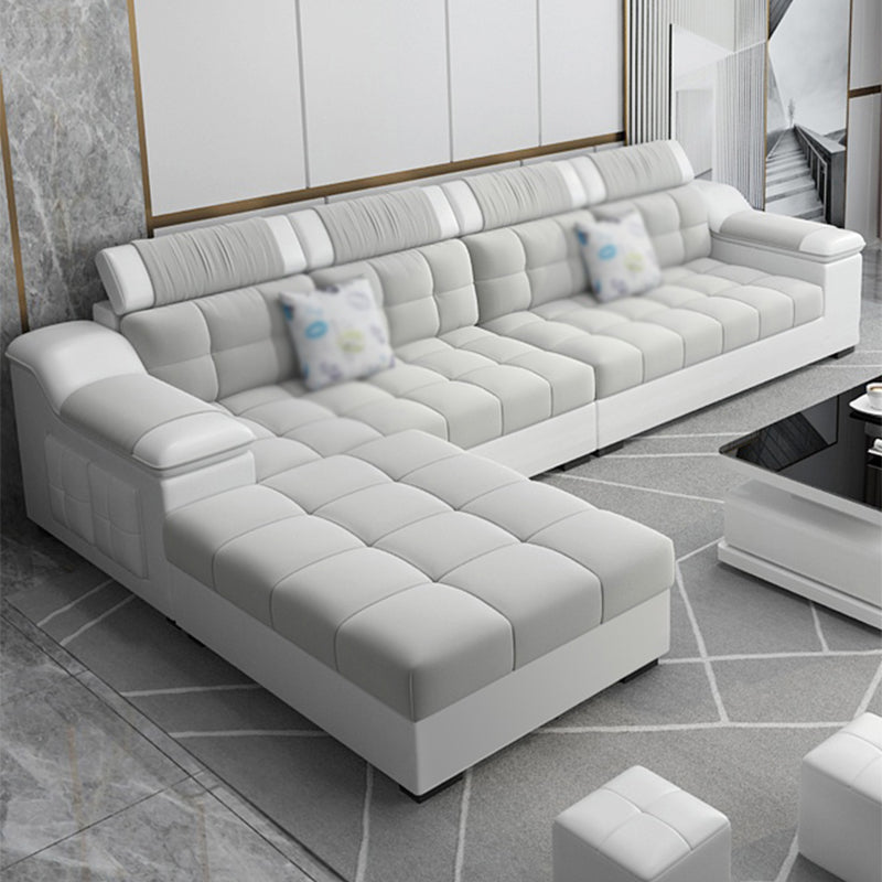 Contemporary Sofa Grey High Back Sloped Arms Sofa/Sectional for Living Room 118"L x 71"W x 33.5"H Velvet Clearhalo 'furn' 'furn_sectionals' 'Furniture' 'furniture_sectionals' 'Living Room Furniture' 'Sectionals' 4896179