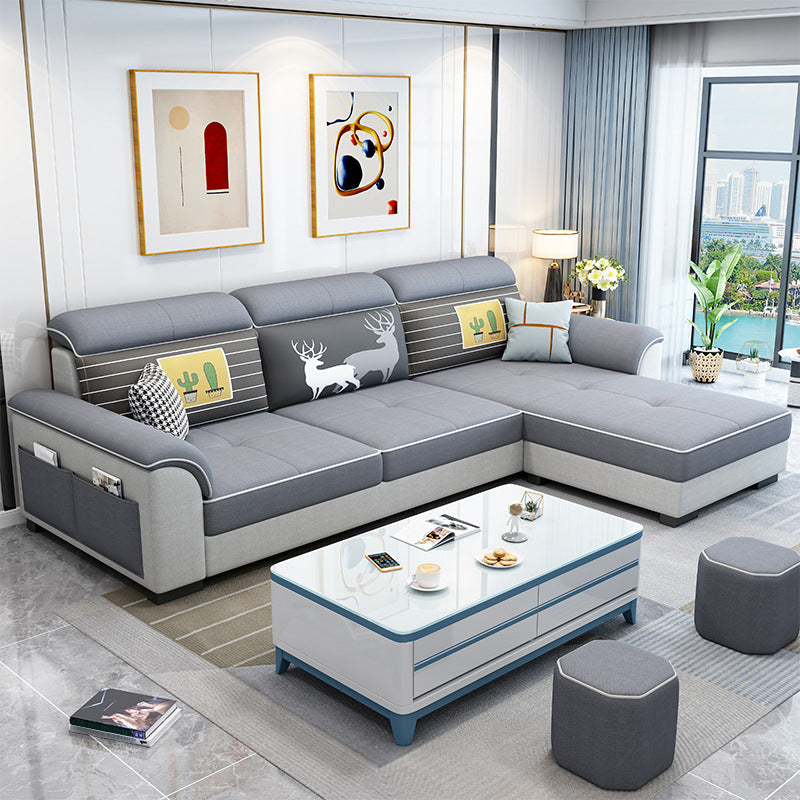 Flared Arms L-Shape Ottoman Included 3-seat Sectionals Sofa with Storage for Apartment Black Clearhalo 'Furniture' 'furniture_sectionals' 'Living Room Furniture' 'Sectionals' 4896195