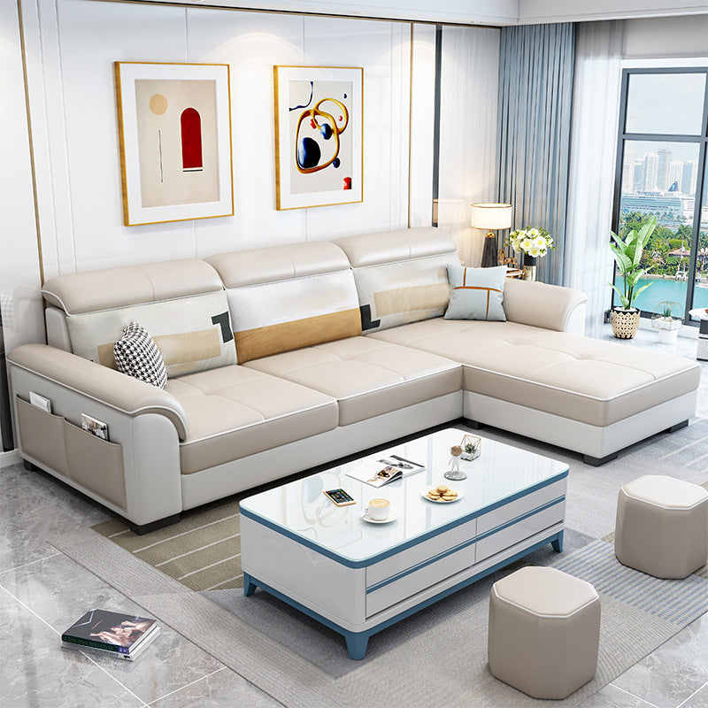 Flared Arms L-Shape Ottoman Included 3-seat Sectionals Sofa with Storage for Apartment Yellow Clearhalo 'Furniture' 'furniture_sectionals' 'Living Room Furniture' 'Sectionals' 4896197