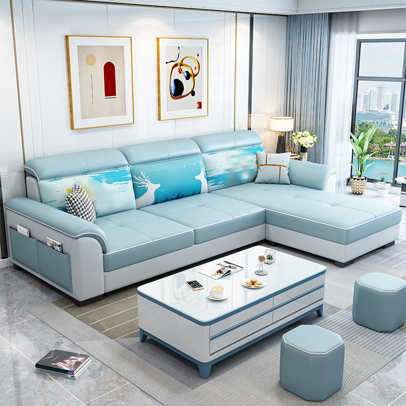 Flared Arms L-Shape Ottoman Included 3-seat Sectionals Sofa with Storage for Apartment Light Blue Clearhalo 'Furniture' 'furniture_sectionals' 'Living Room Furniture' 'Sectionals' 4896198