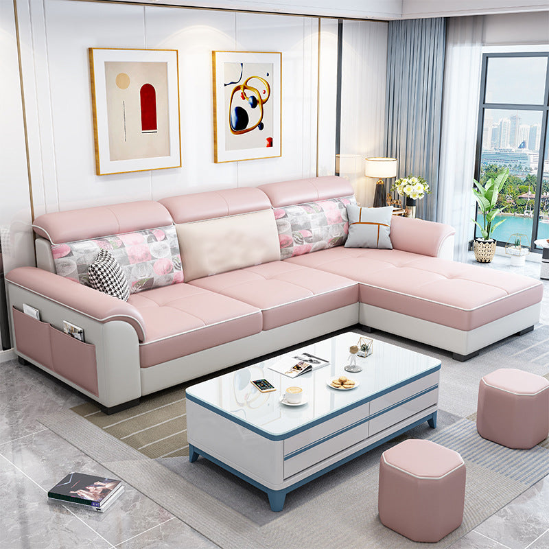 Flared Arms L-Shape Ottoman Included 3-seat Sectionals Sofa with Storage for Apartment Pink Clearhalo 'Furniture' 'furniture_sectionals' 'Living Room Furniture' 'Sectionals' 4896199