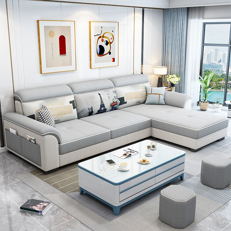 Flared Arms L-Shape Ottoman Included 3-seat Sectionals Sofa with Storage for Apartment Grey Clearhalo 'Furniture' 'furniture_sectionals' 'Living Room Furniture' 'Sectionals' 4896200