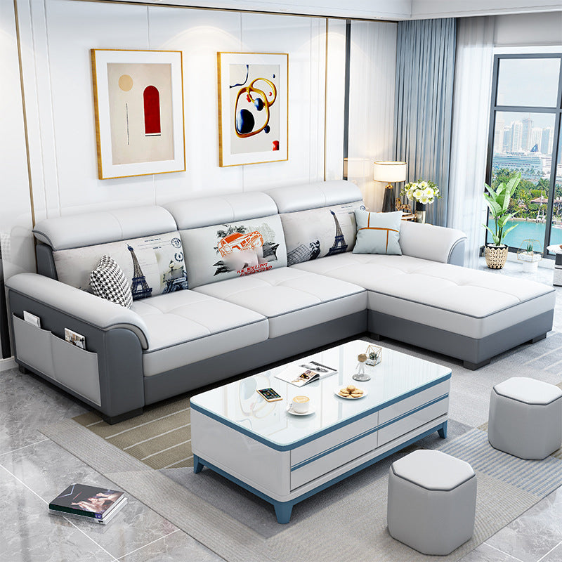 Flared Arms L-Shape Ottoman Included 3-seat Sectionals Sofa with Storage for Apartment Gray-White Clearhalo 'Furniture' 'furniture_sectionals' 'Living Room Furniture' 'Sectionals' 4896202