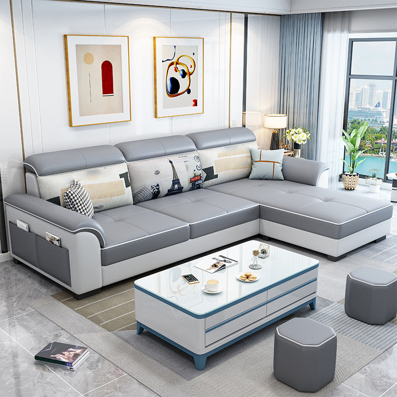 Flared Arms L-Shape Ottoman Included 3-seat Sectionals Sofa with Storage for Apartment Smoke Gray Clearhalo 'Furniture' 'furniture_sectionals' 'Living Room Furniture' 'Sectionals' 4896203